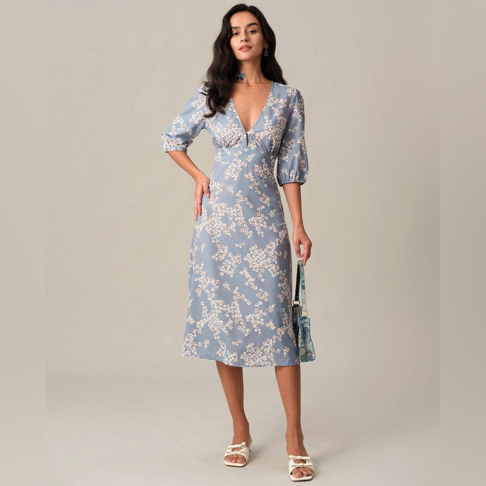 RIHOAS Blue Floral Midi Dress